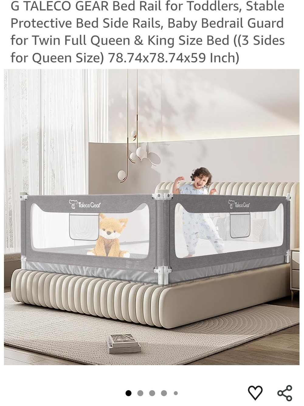 Kids Bed Rail - Gray (Queen Size)